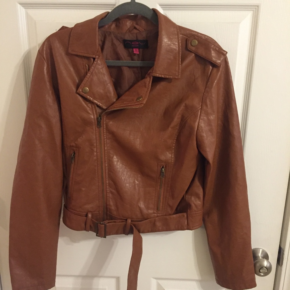 Brown faux leather juniors moto jacket